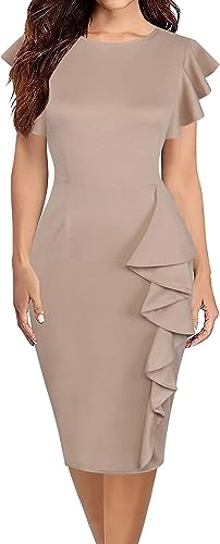 Work Pencil Dresses Stretchy Cotton Bodycon Party Dresse Brown